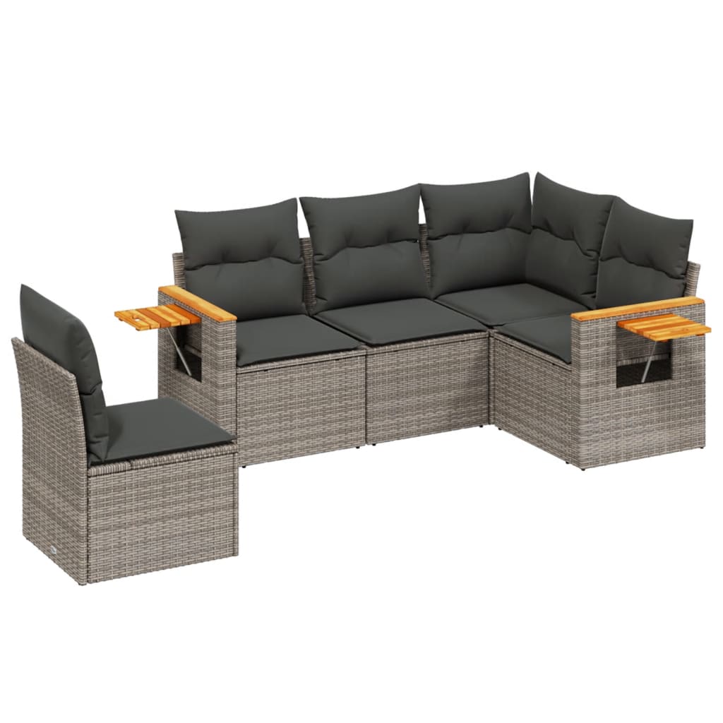 Salon de jardin 5 pcs avec coussins gris résine tressée