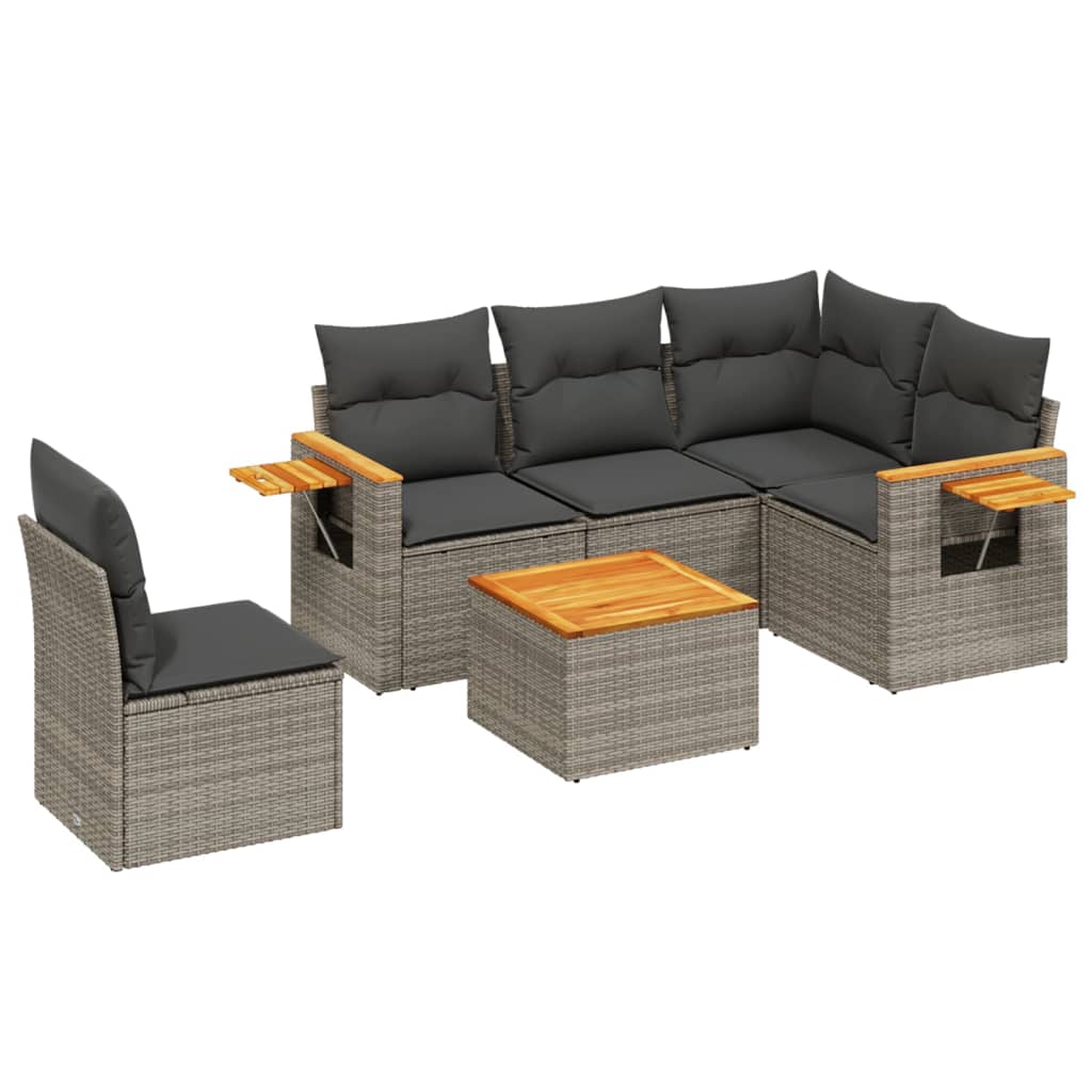 Salon de jardin 6 pcs avec coussins gris résine tressée