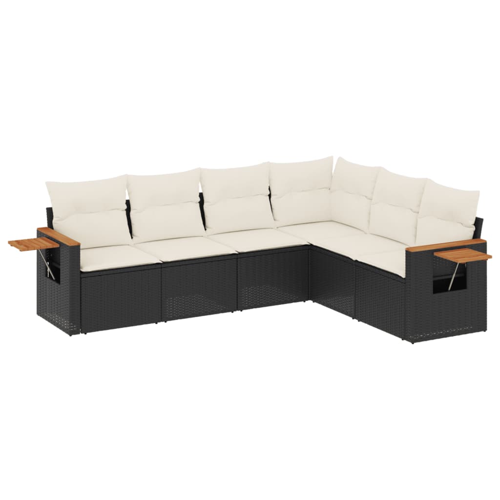 Salon de jardin 6 pcs avec coussins noir résine tressée