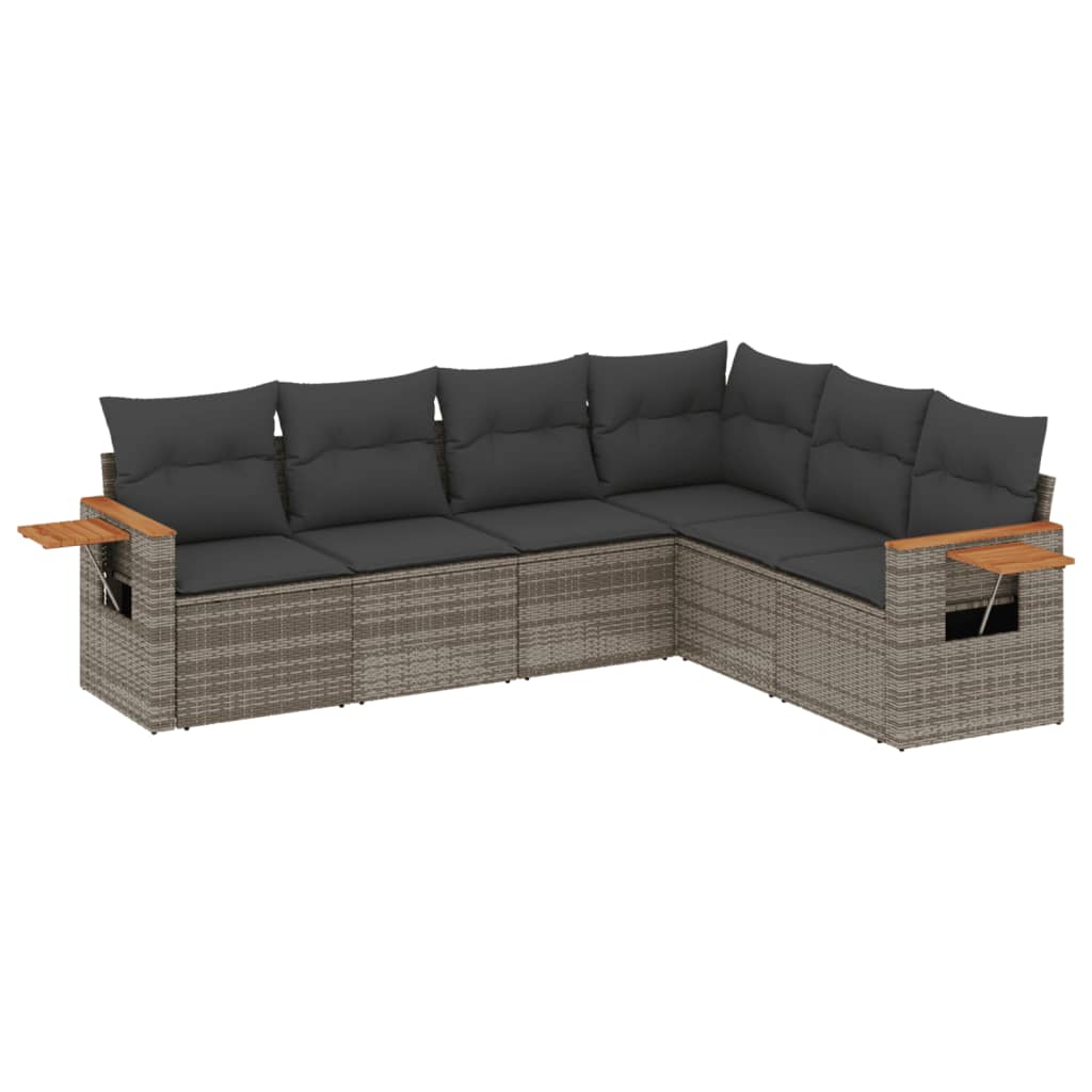 Salon de jardin 6 pcs avec coussins gris résine tressée