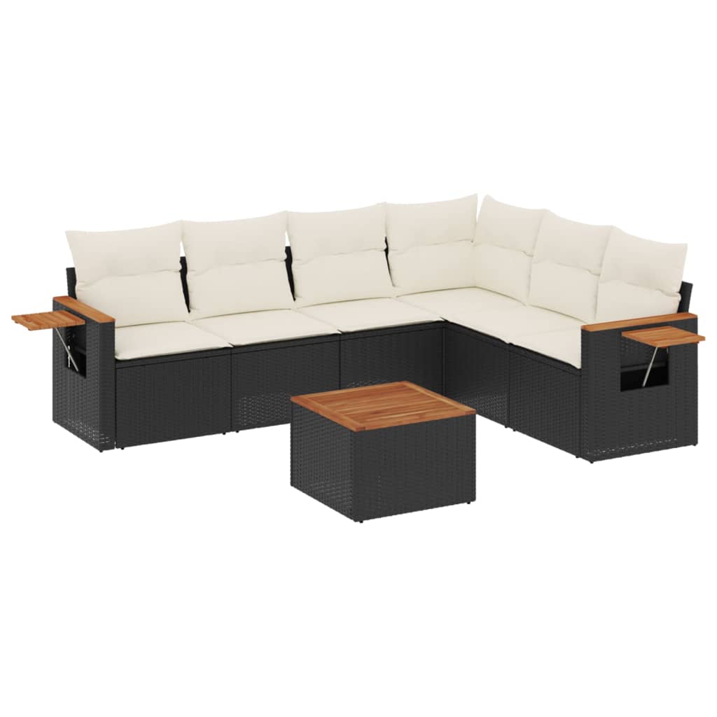 Salon de jardin 7 pcs avec coussins noir résine tressée