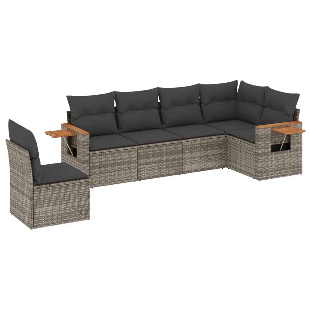 Salon de jardin 6 pcs avec coussins gris résine tressée