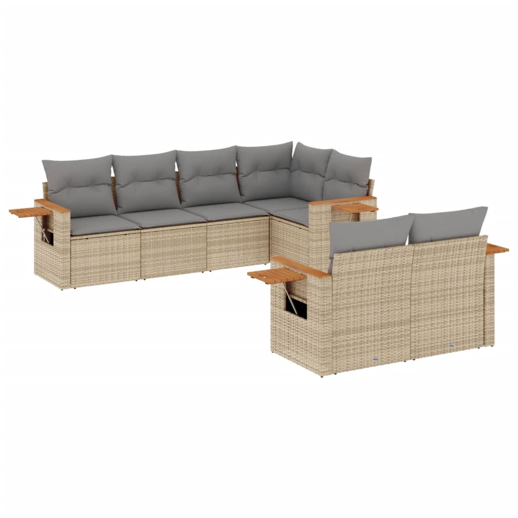 Salon de jardin avec coussins 7 pcs gris résine tressée