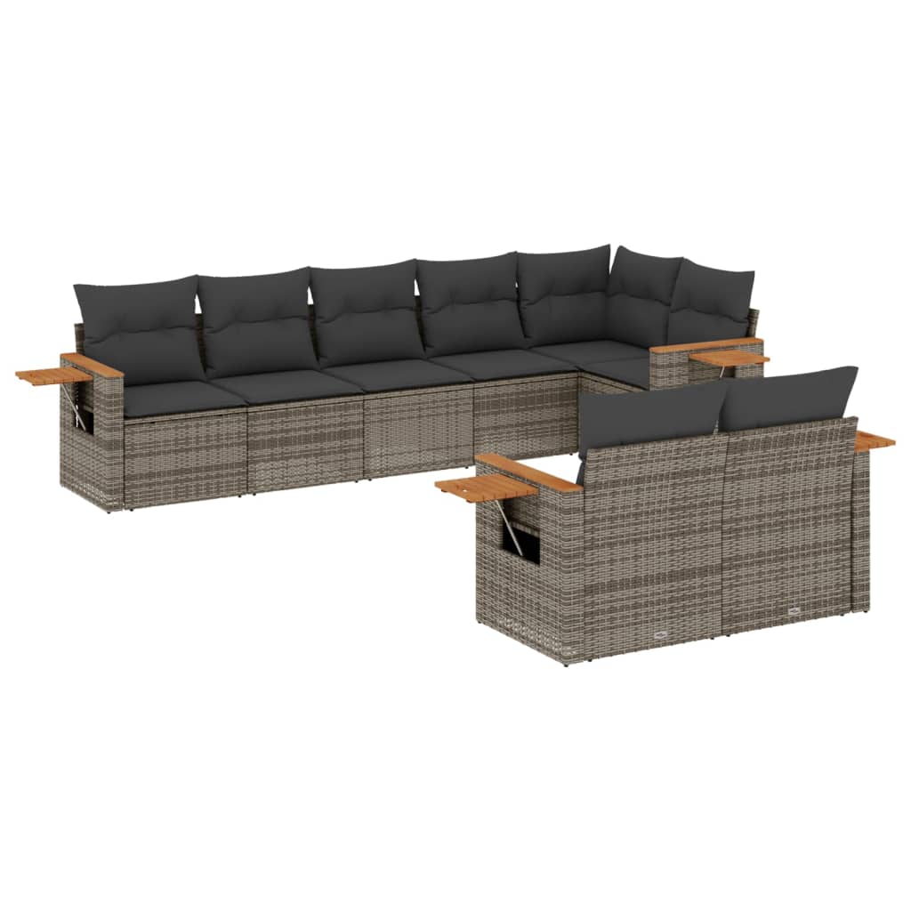 Salon de jardin 8 pcs avec coussins gris résine tressée