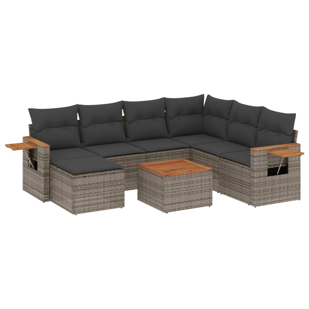 Salon de jardin 8 pcs avec coussins gris résine tressée