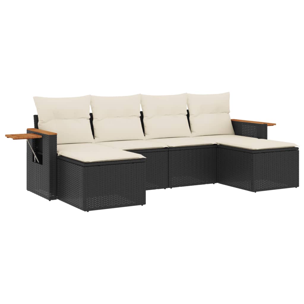 Salon de jardin 6 pcs avec coussins noir résine tressée