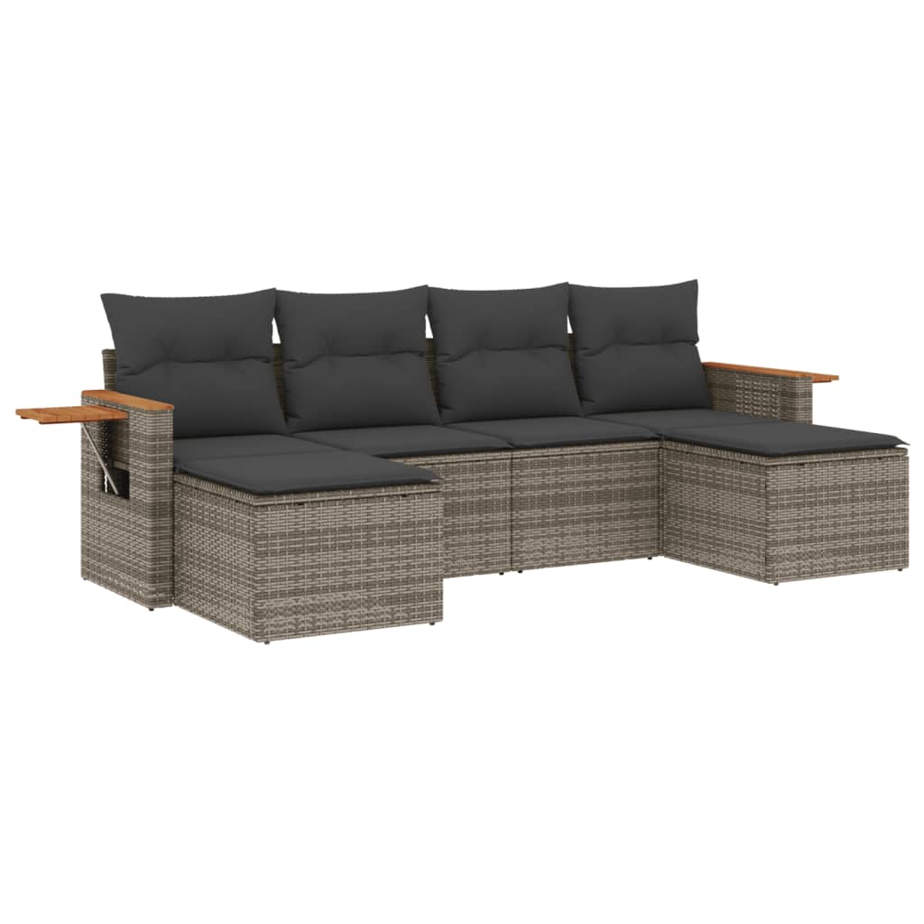 Salon de jardin 6 pcs avec coussins gris résine tressée