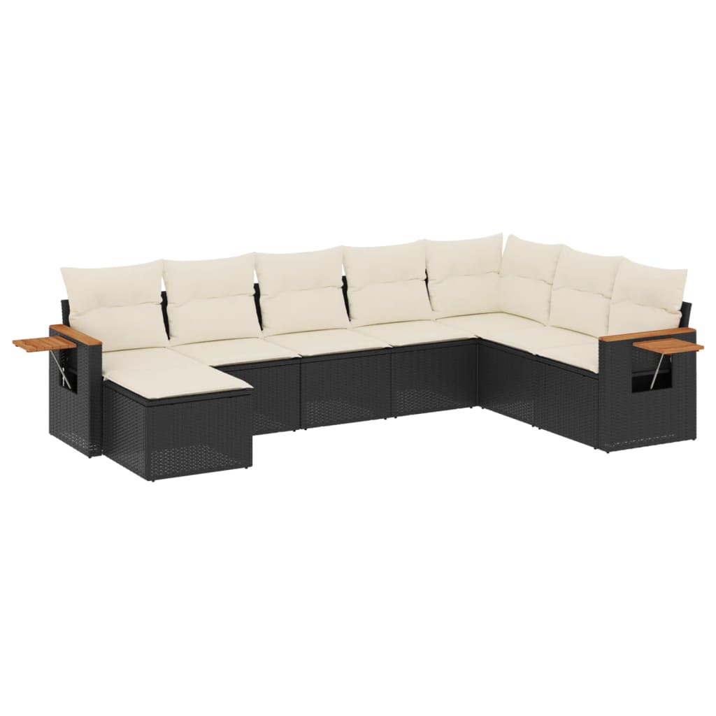 Salon de jardin 8 pcs avec coussins noir résine tressée