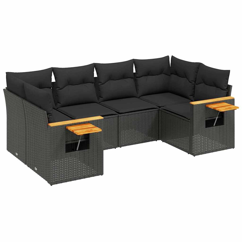 Salon de jardin 6 pcs avec coussins noir résine tressée