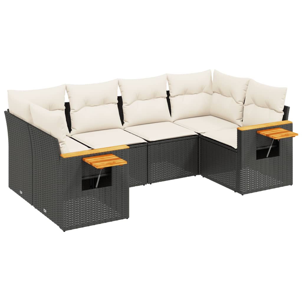 Salon de jardin 6 pcs avec coussins noir résine tressée