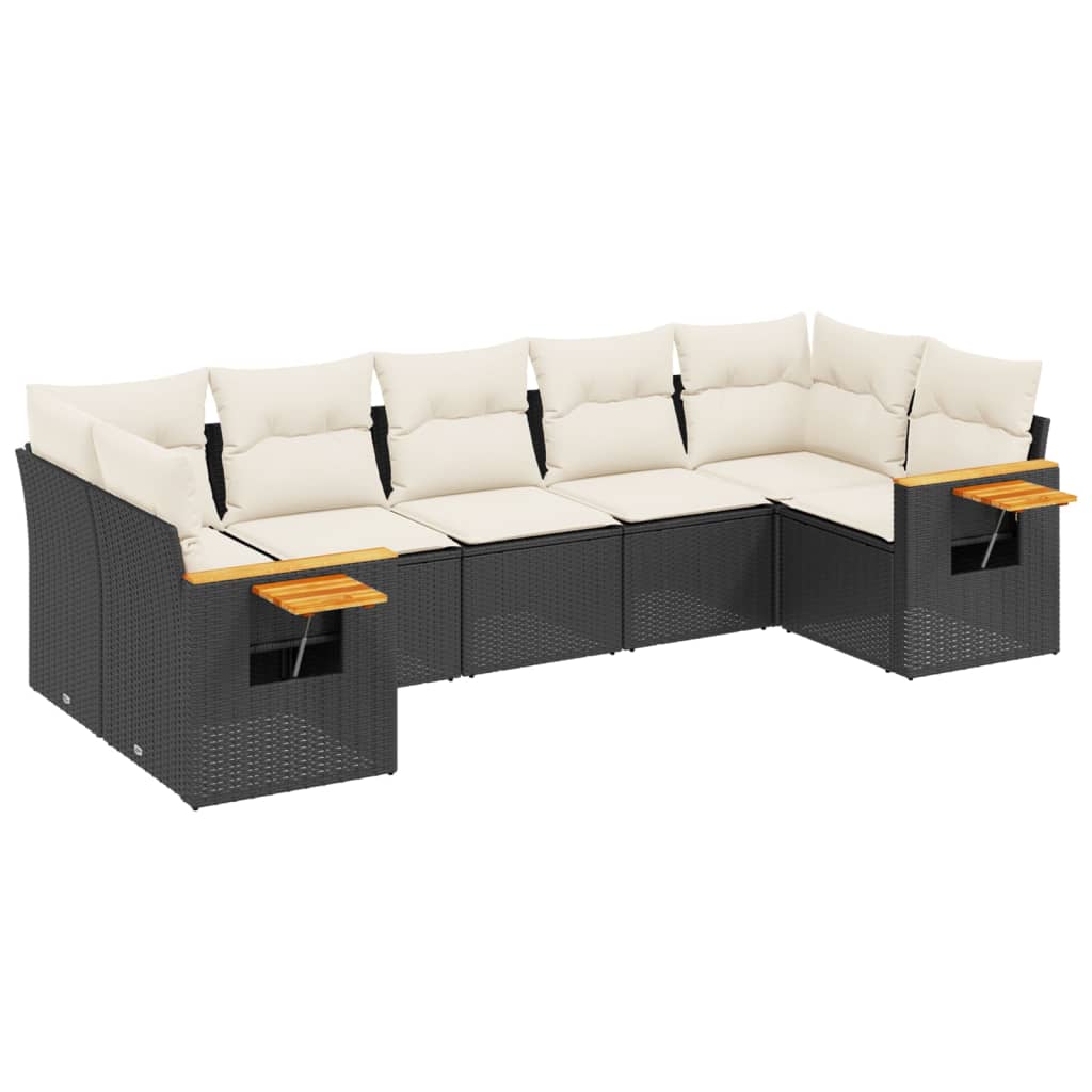 Salon de jardin 7 pcs avec coussins noir résine tressée