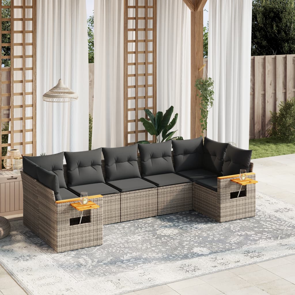Salon de jardin avec coussins 7 pcs gris résine tressée Salons de jardin vidaXL