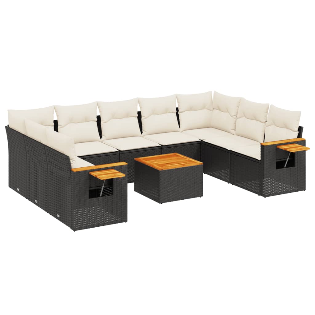 Salon de jardin 10 pcs avec coussins noir résine tressée