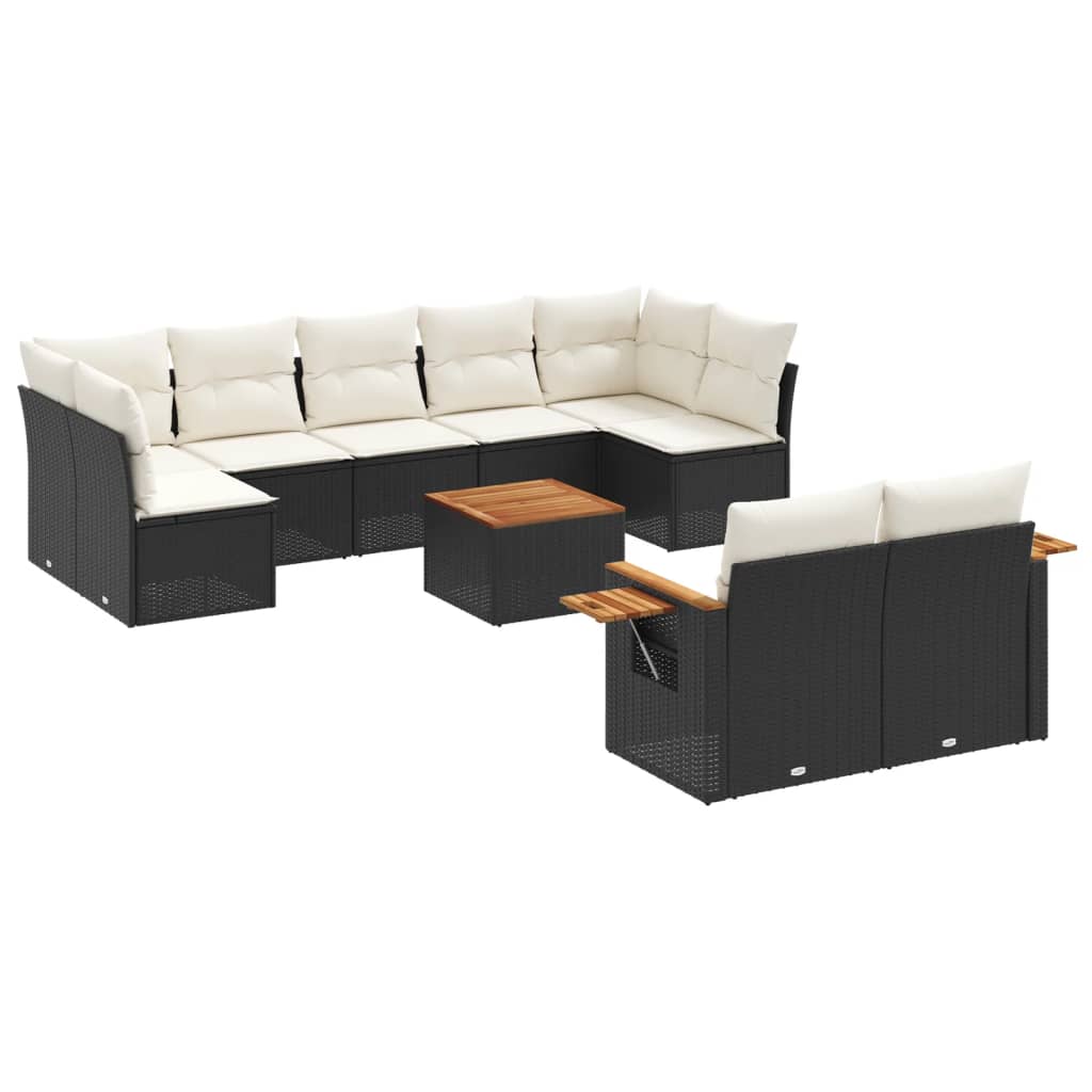 Salon de jardin 10 pcs avec coussins noir résine tressée