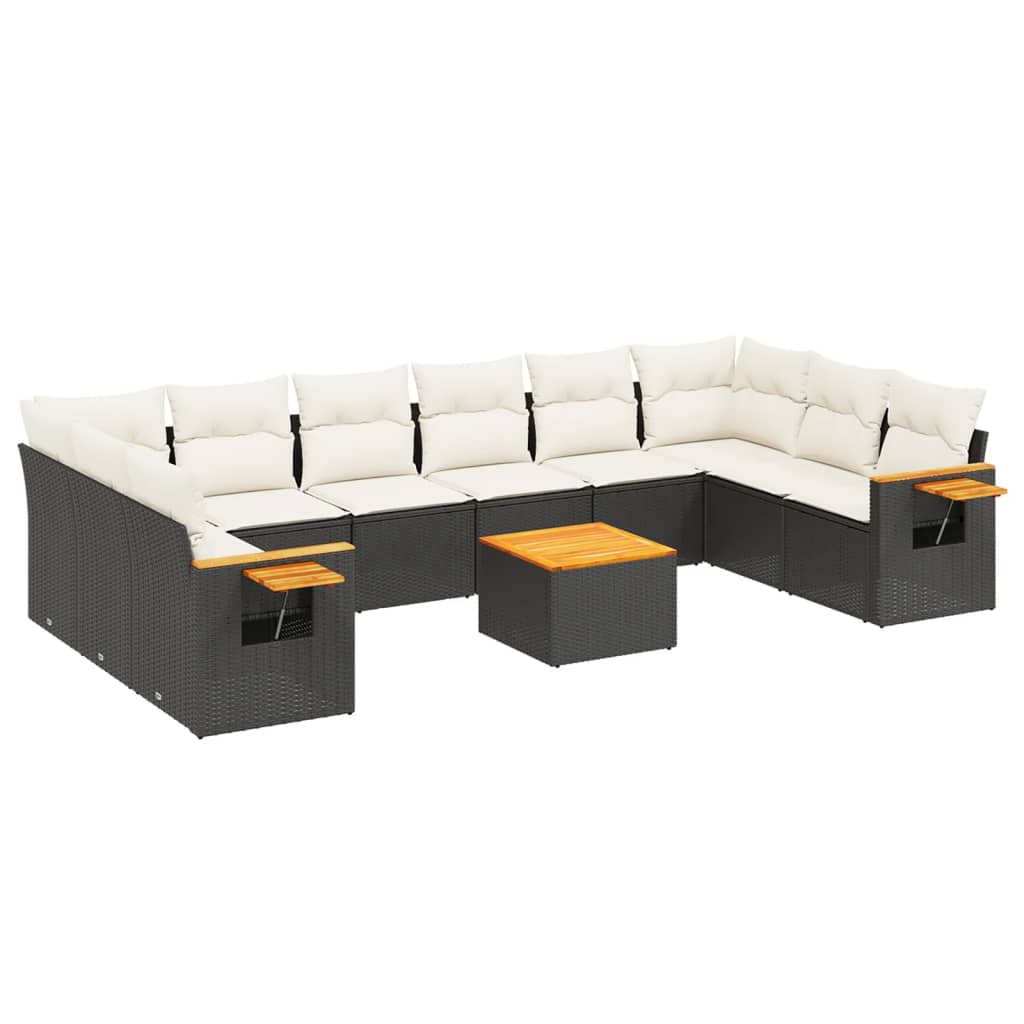 Salon de jardin 11 pcs avec coussins noir résine tressée