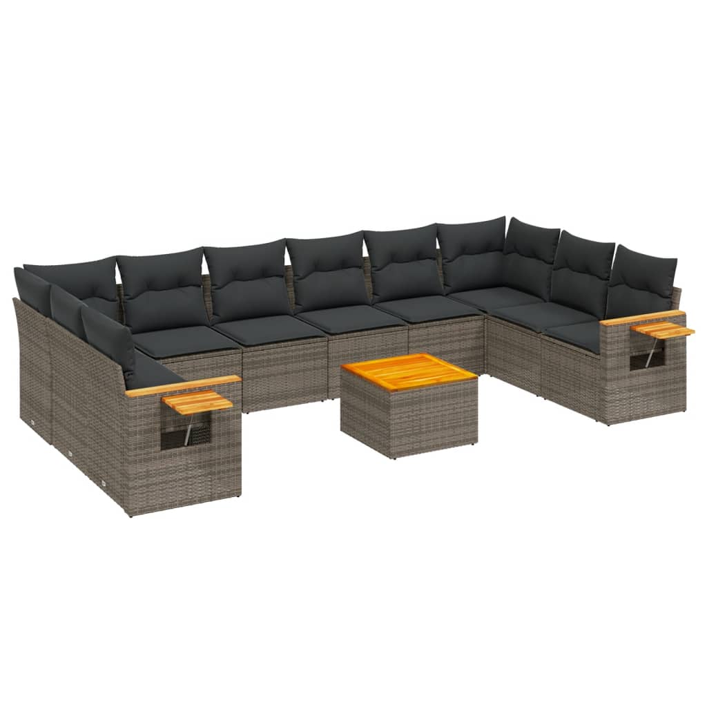 Salon de jardin 11 pcs avec coussins gris résine tressée
