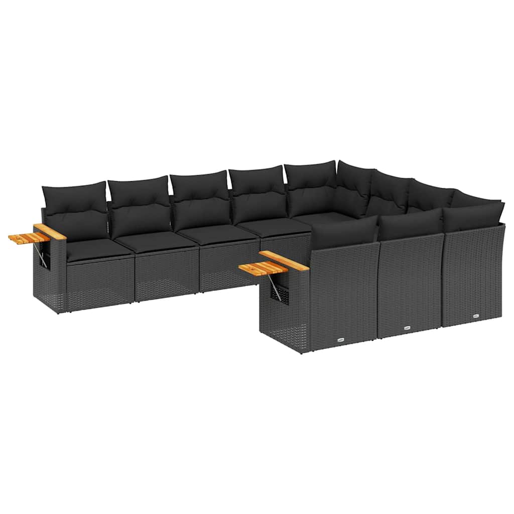 Salon de jardin 10 pcs avec coussins noir résine tressée