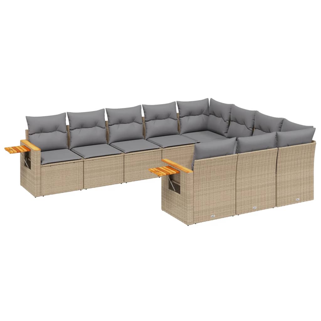 Salon de jardin avec coussins 10 pcs beige résine tressée