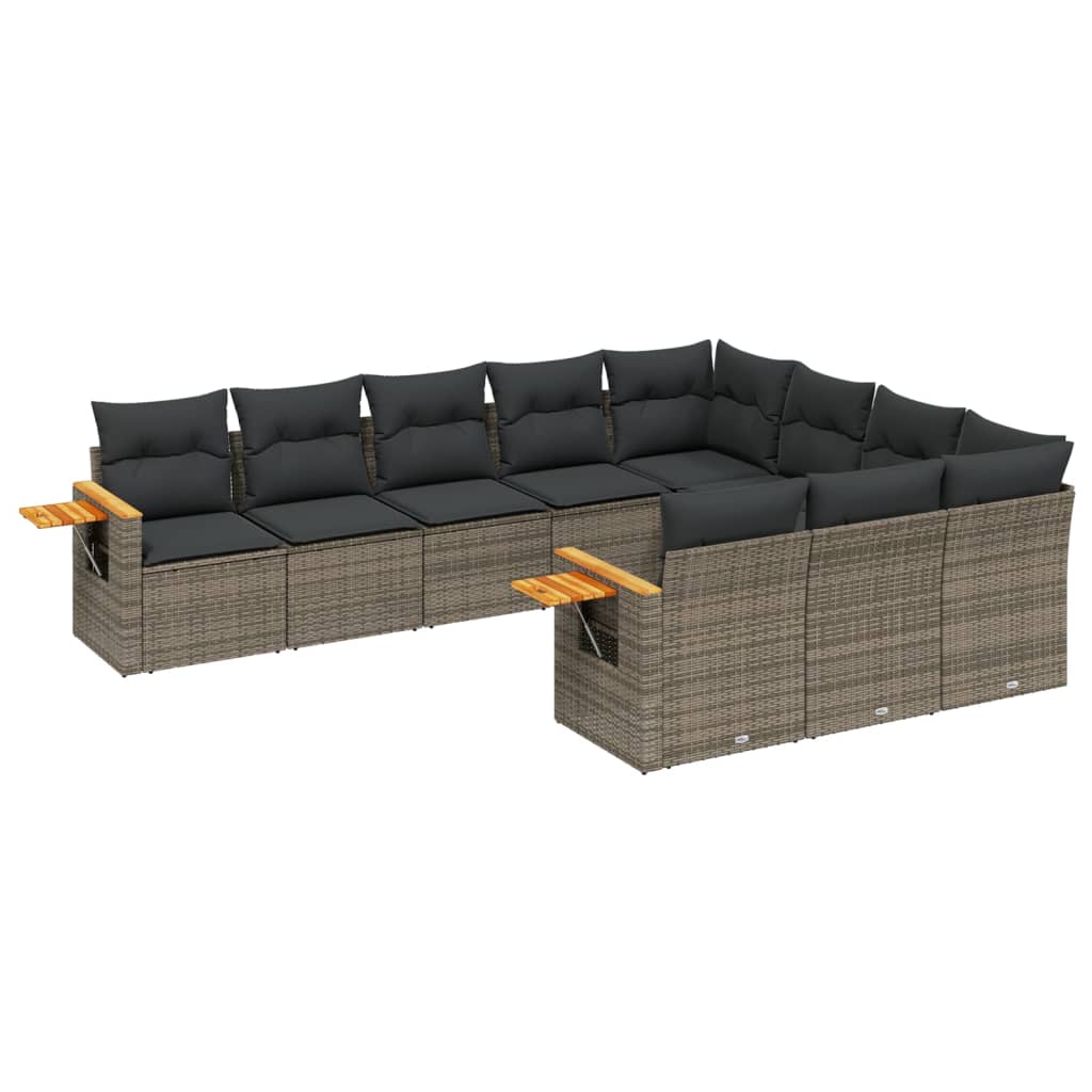 Salon de jardin avec coussins 10 pcs gris résine tressée