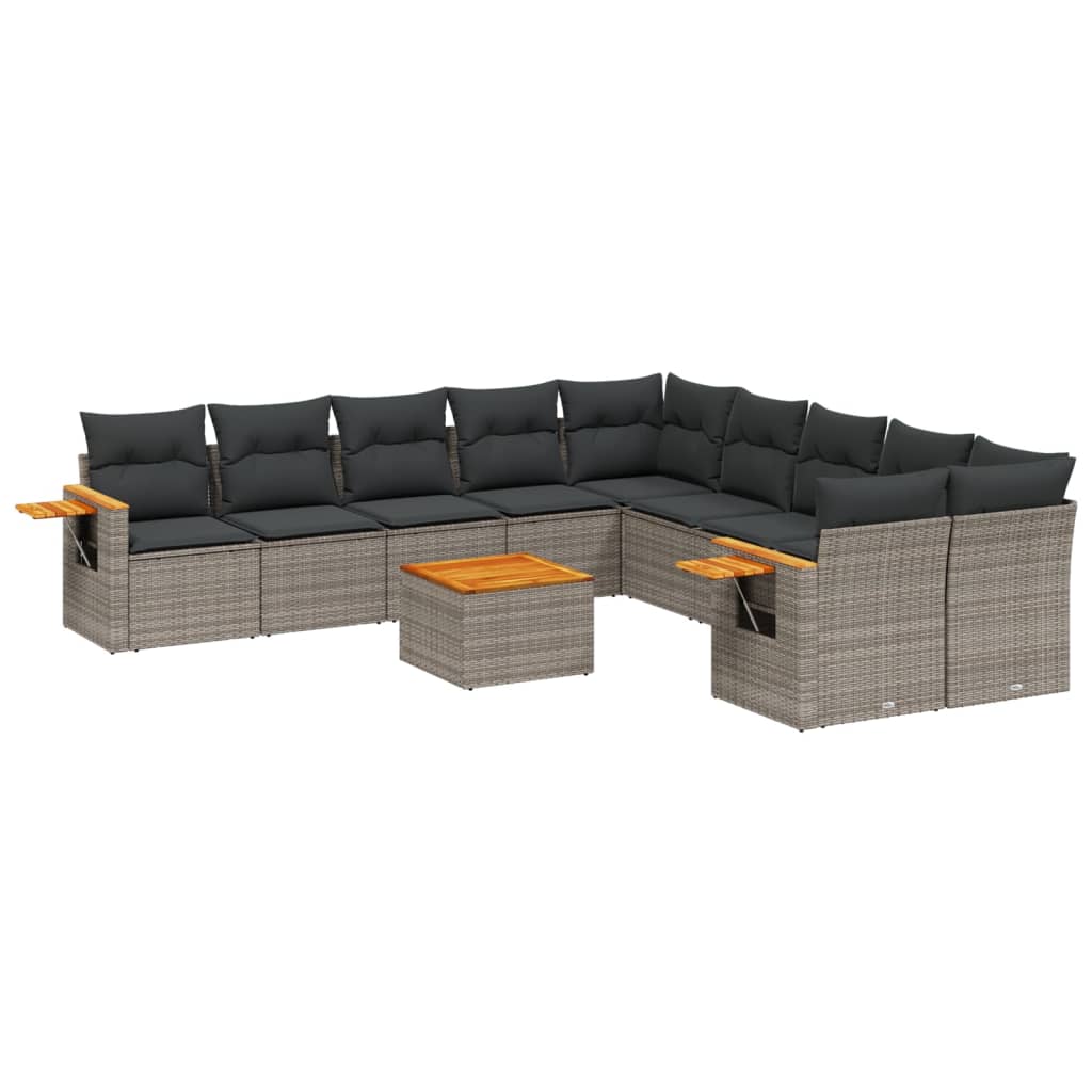 Salon de jardin 11 pcs avec coussins gris résine tressée