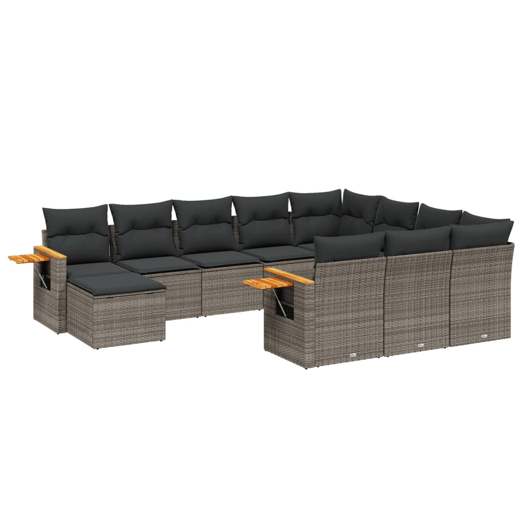 Salon de jardin 11 pcs avec coussins gris résine tressée