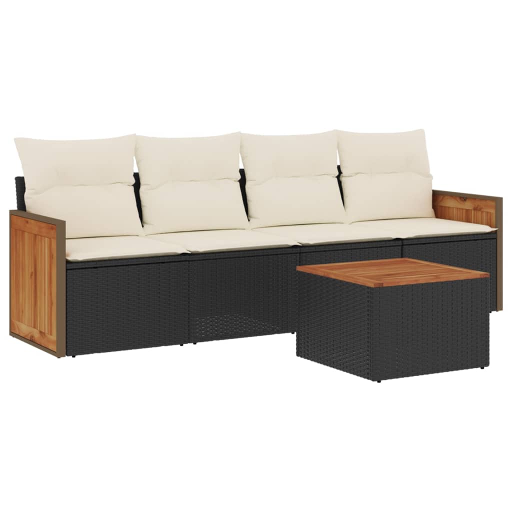 Salon de jardin 5 pcs avec coussins noir résine tressée
