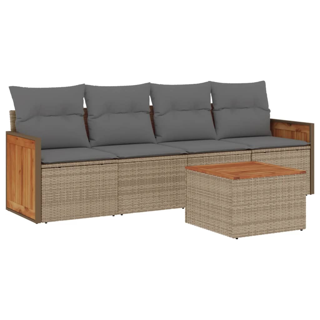 Salon de jardin avec coussins 5 pcs beige résine tressée