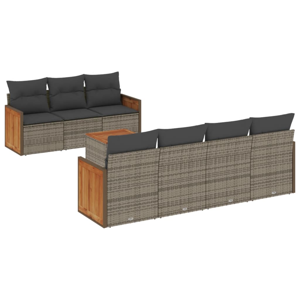 Salon de jardin 8 pcs avec coussins gris résine tressée