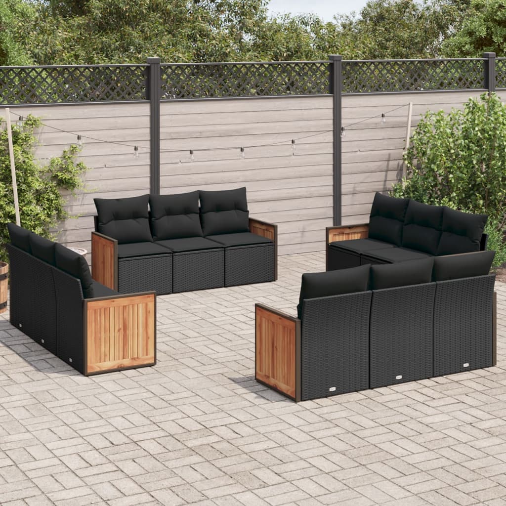 Salon de jardin 12 pcs avec coussins noir résine tressée Salons de jardin vidaXL
