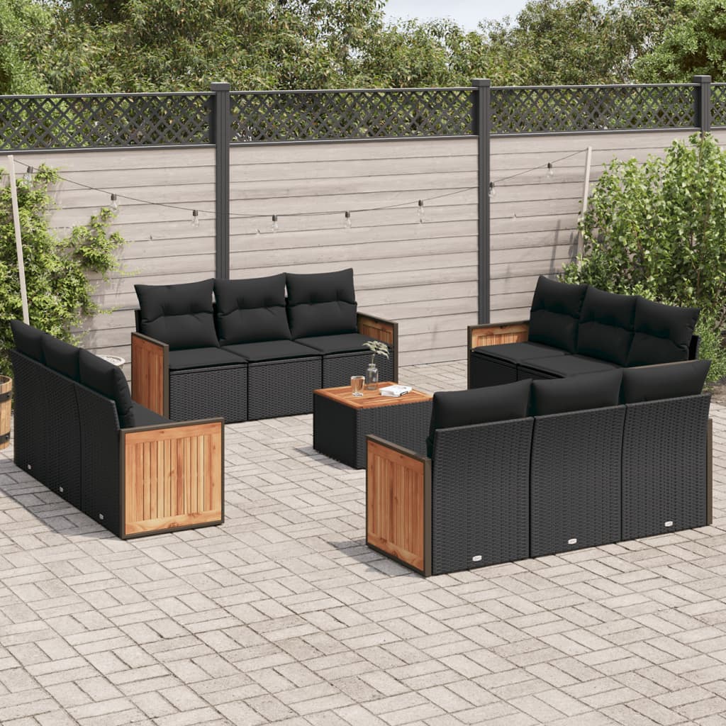 Salon de jardin avec coussins 13 pcs noir résine tressée Salons de jardin vidaXL