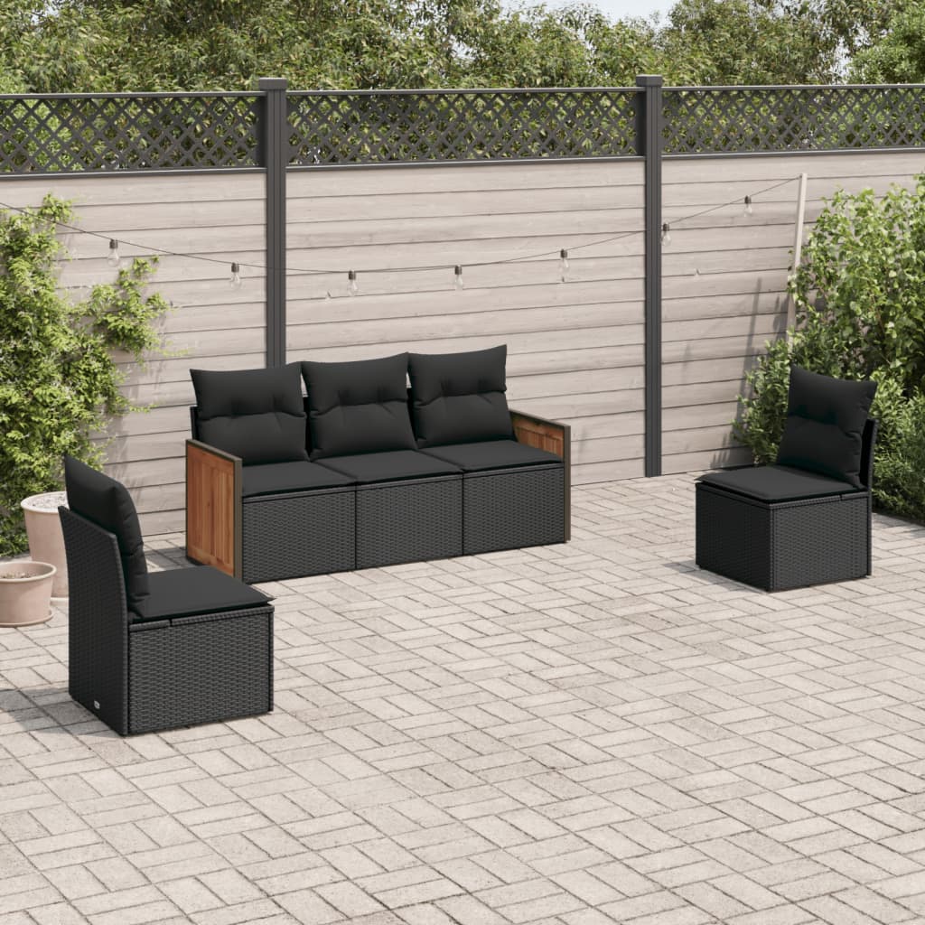 Salon de jardin 5 pcs avec coussins noir résine tressée Salons de jardin vidaXL