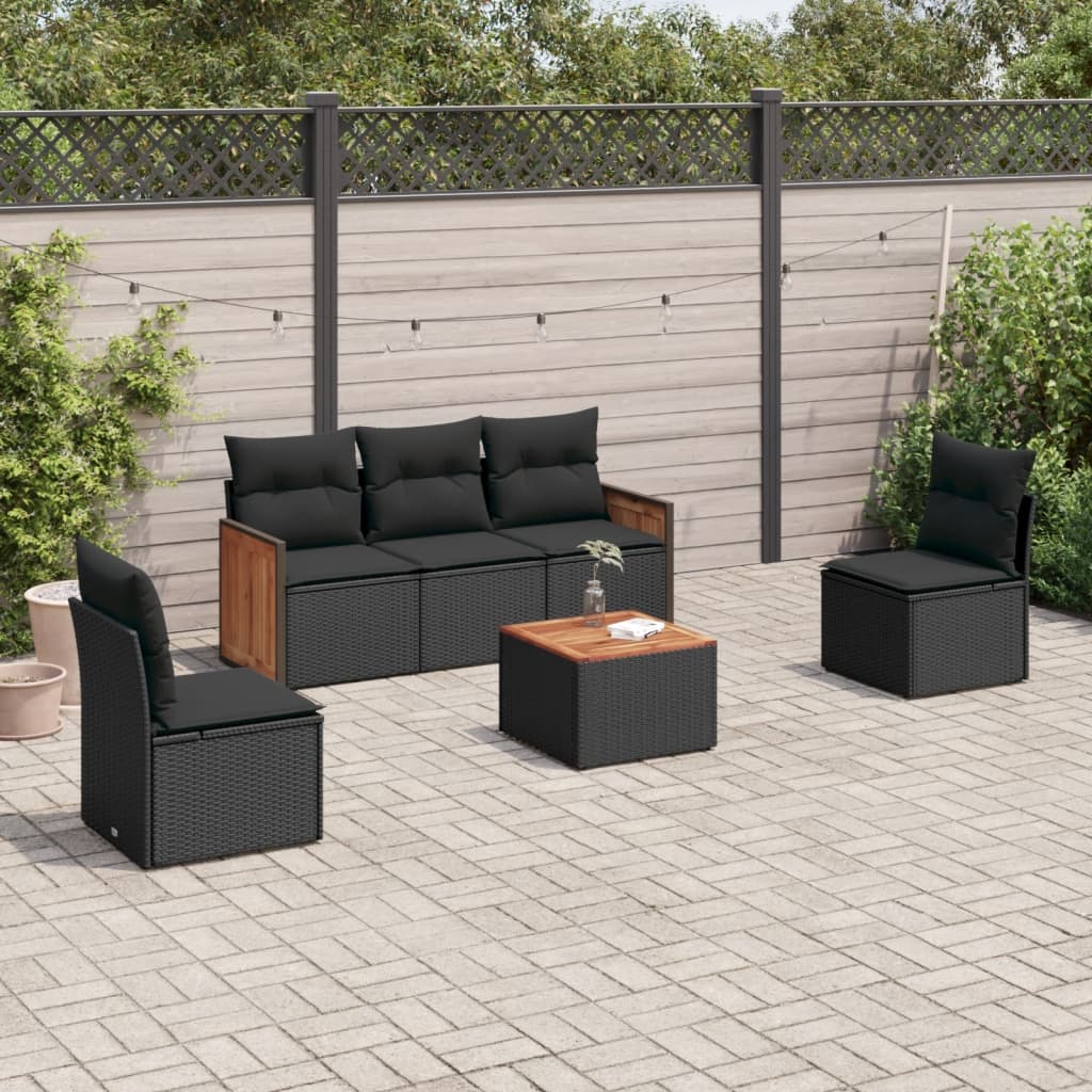 Salon de jardin 6 pcs avec coussins noir résine tressée Salons de jardin vidaXL