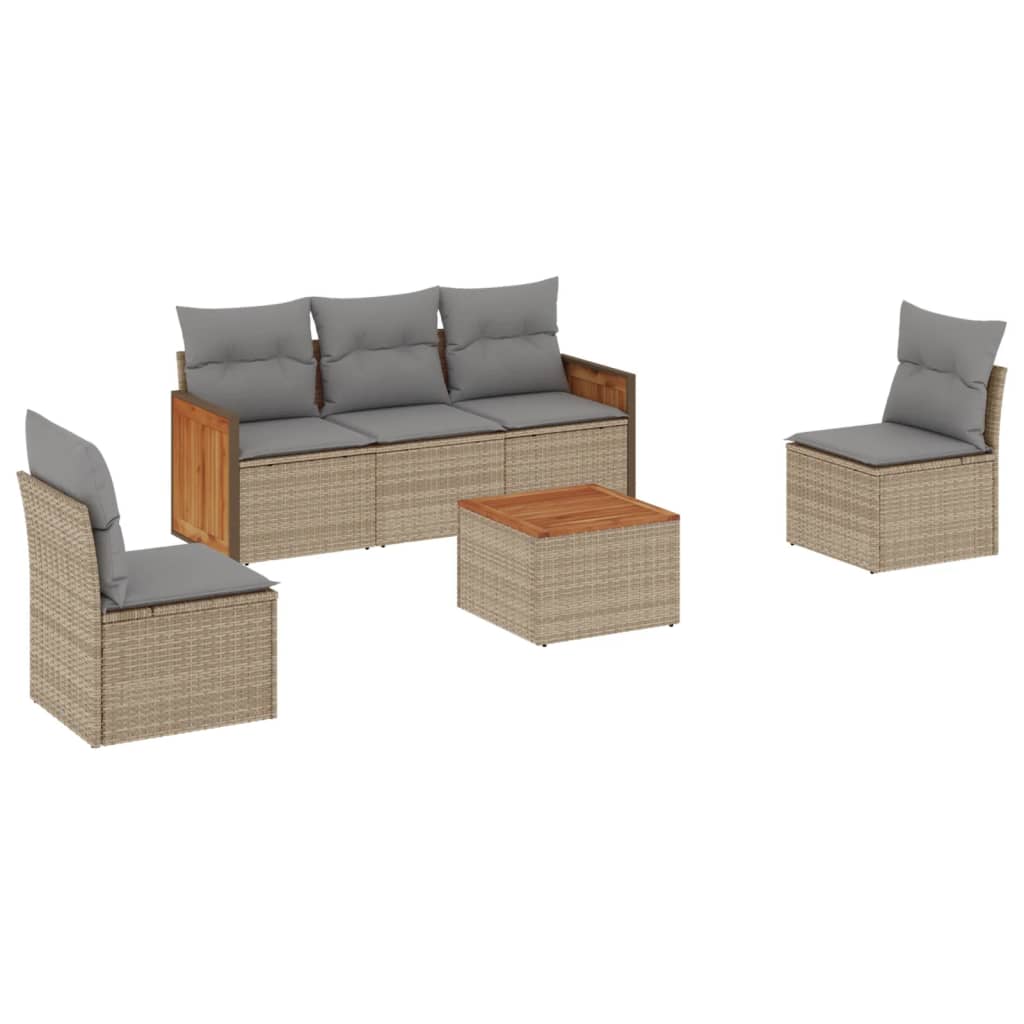 Salon de jardin avec coussins 6 pcs beige résine tressée