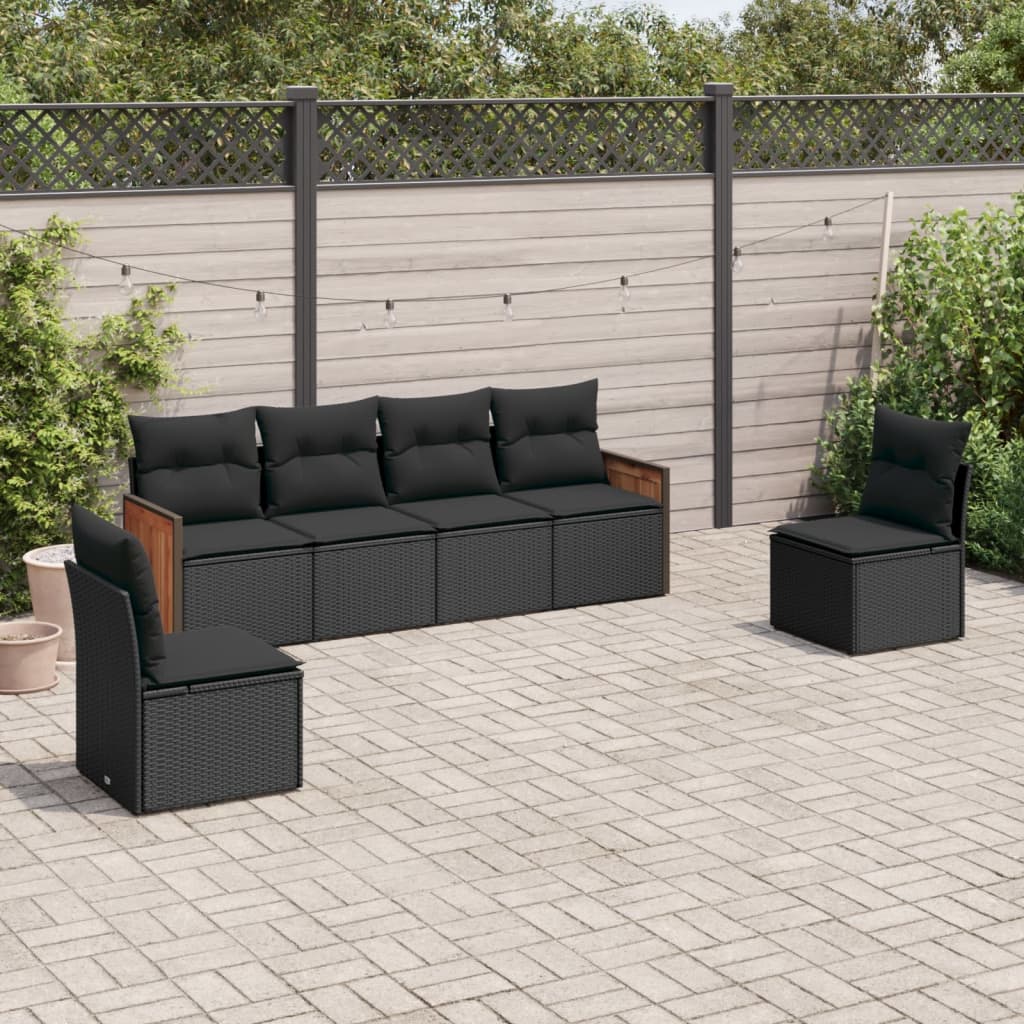 Salon de jardin 6 pcs avec coussins noir résine tressée Salons de jardin vidaXL