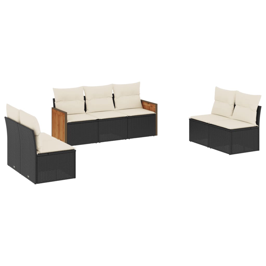 Salon de jardin 7 pcs avec coussins noir résine tressée