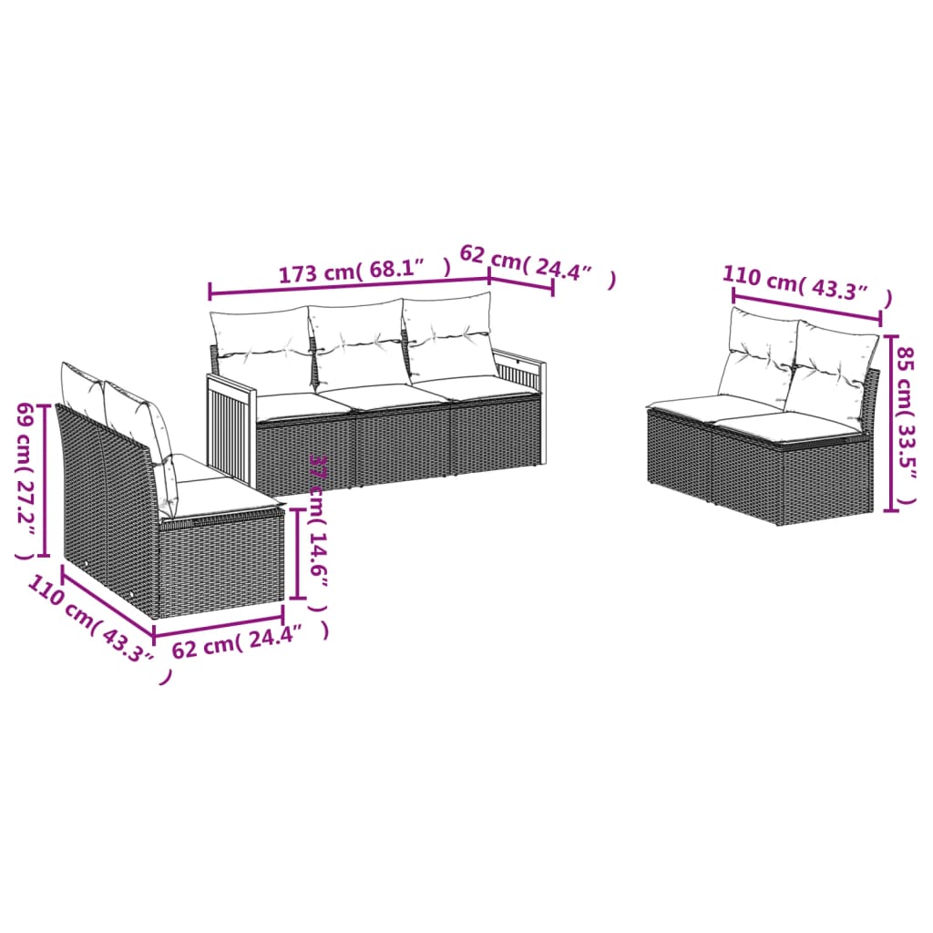 Salon de jardin avec coussins 7 pcs beige résine tressée