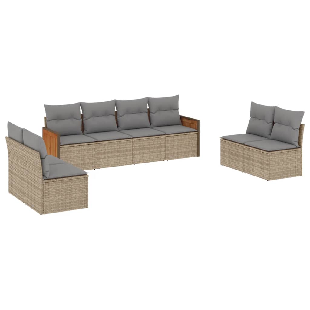 Salon de jardin avec coussins 8 pcs beige résine tressée