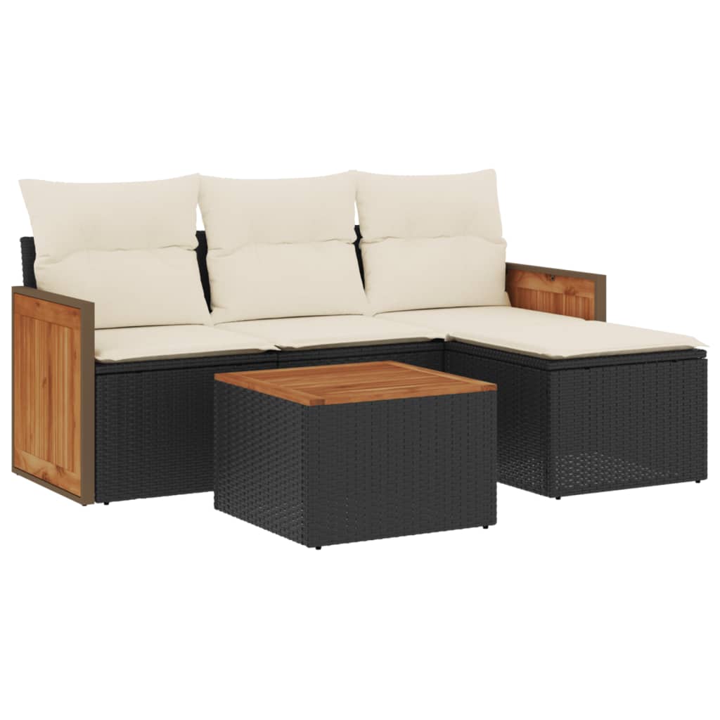 Salon de jardin 5 pcs avec coussins noir résine tressée Salons de jardin vidaXL
