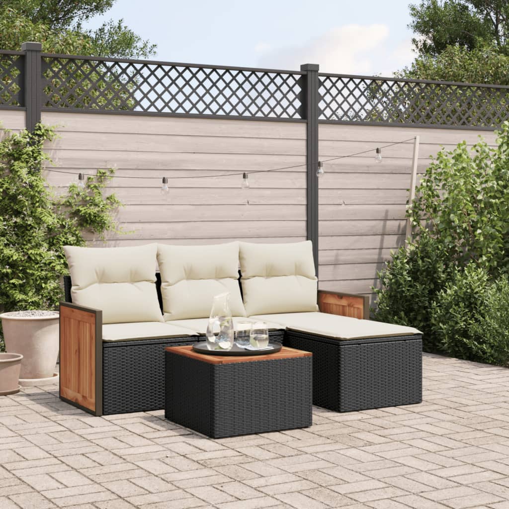 Salon de jardin 5 pcs avec coussins noir résine tressée Salons de jardin vidaXL