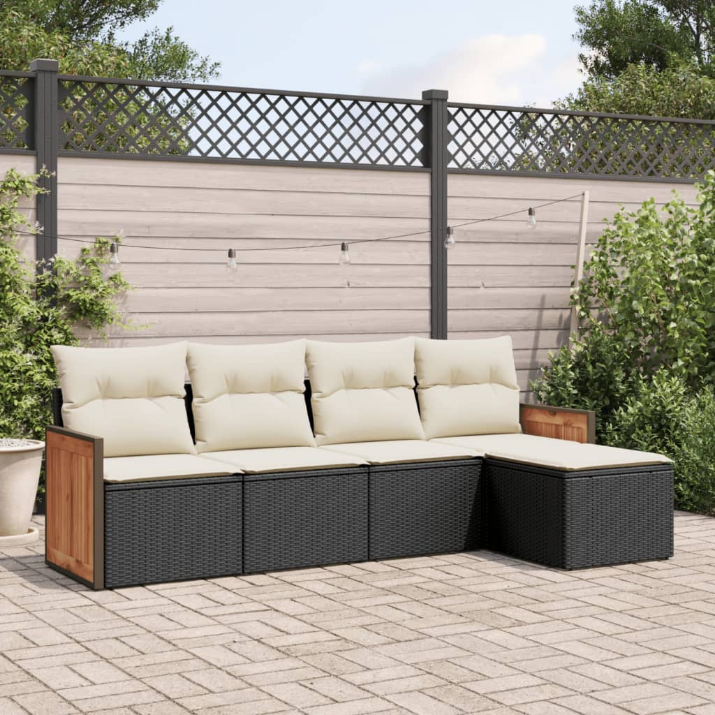 Salon de jardin 5 pcs avec coussins noir résine tressée Salons de jardin vidaXL
