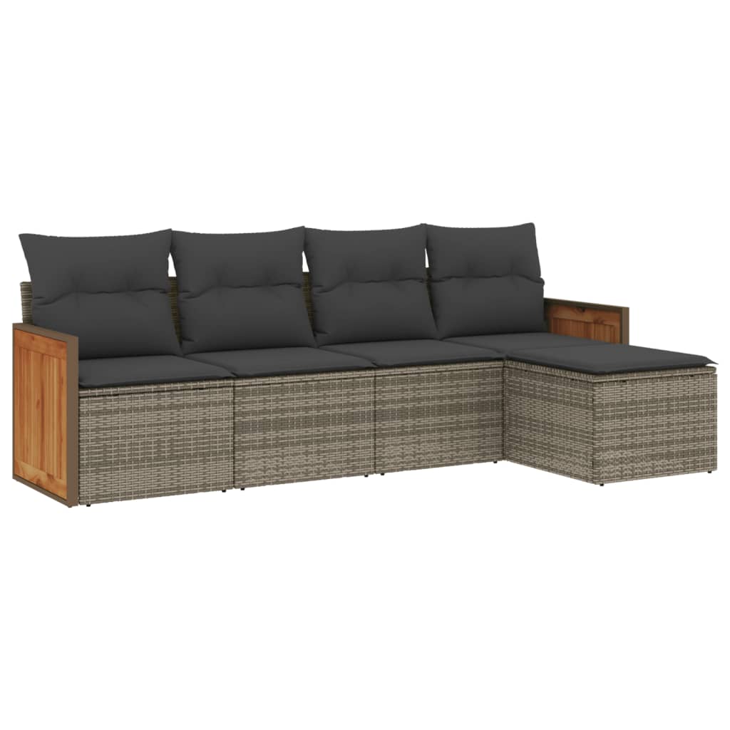 Salon de jardin 5 pcs avec coussins gris résine tressée