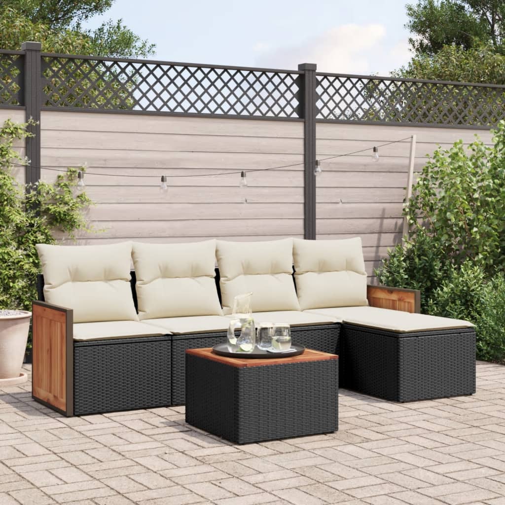 Salon de jardin 6 pcs avec coussins noir résine tressée Salons de jardin vidaXL