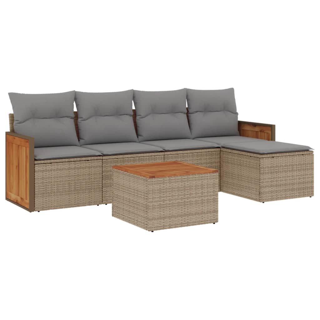Salon de jardin avec coussins 6 pcs beige résine tressée