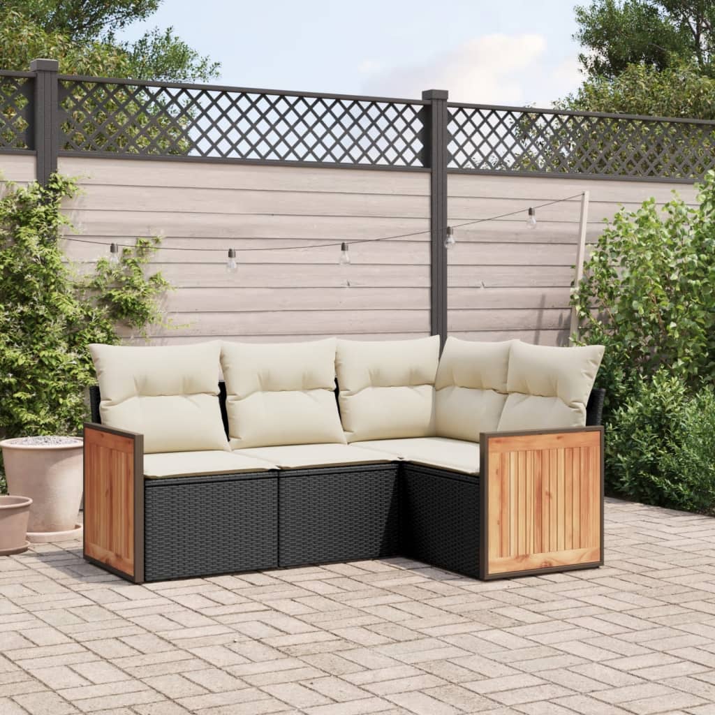 Salon de jardin 4 pcs avec coussins noir résine tressée Salons de jardin vidaXL