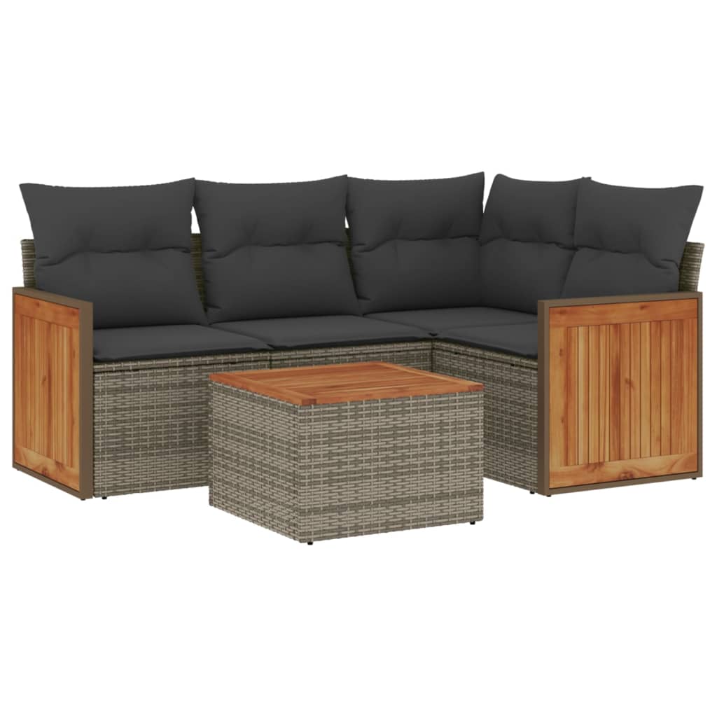 Salon de jardin 5 pcs avec coussins gris résine tressée