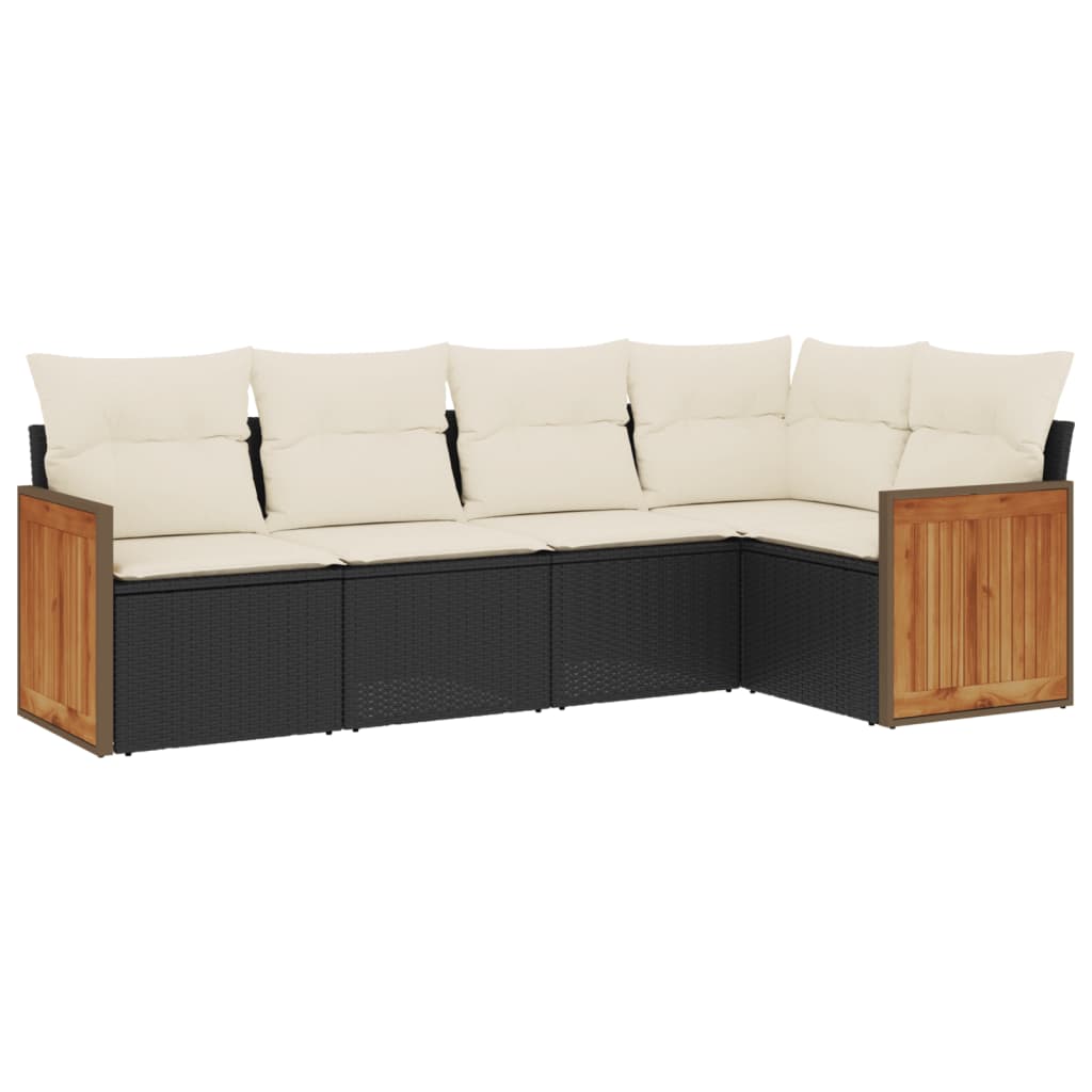 Salon de jardin 5 pcs avec coussins noir résine tressée