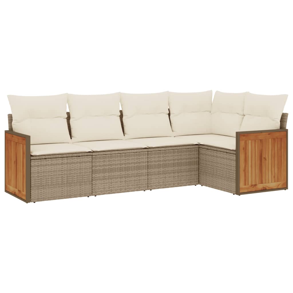 Salon de jardin avec coussins 5 pcs beige résine tressée