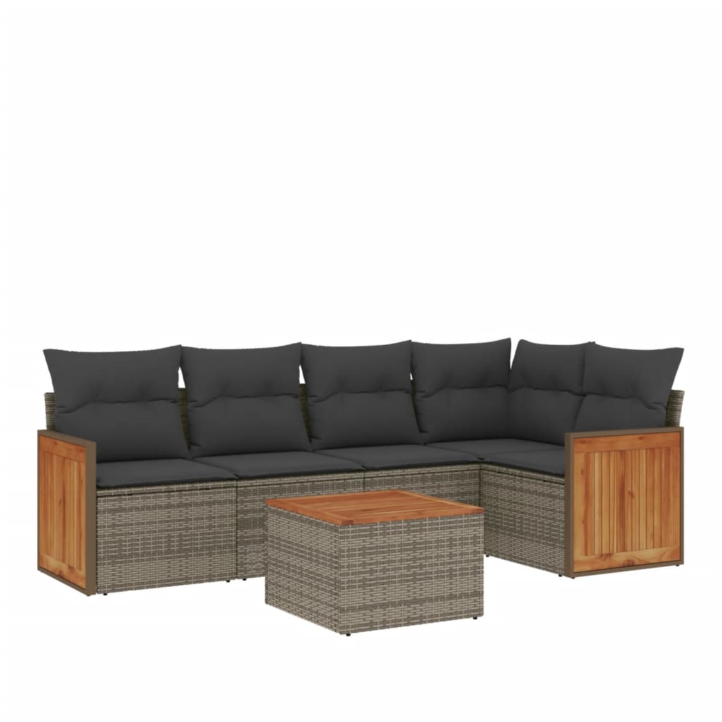 Salon de jardin 6 pcs avec coussins gris résine tressée