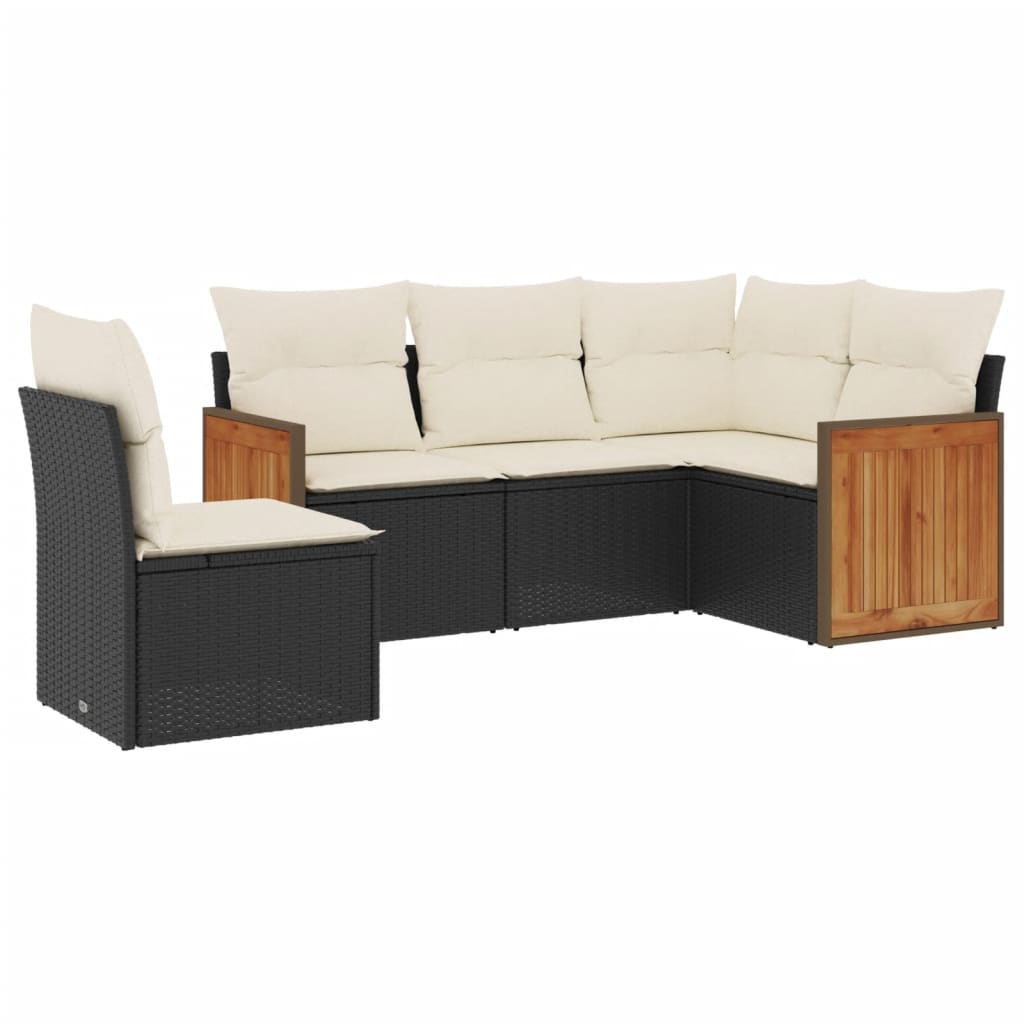 Salon de jardin 5 pcs avec coussins noir résine tressée