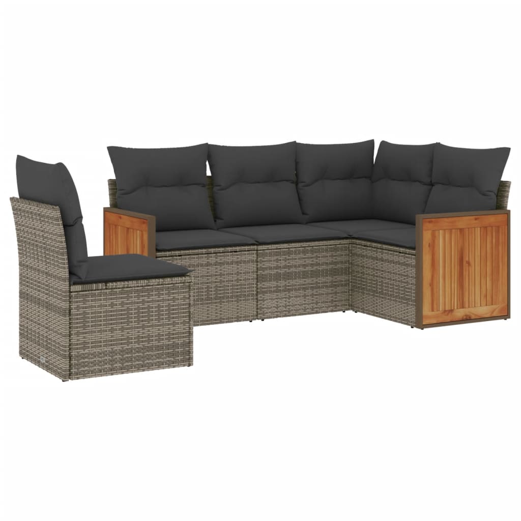 Salon de jardin 5 pcs avec coussins gris résine tressée